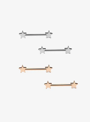 14G Steel Silver & Gold Star Nipple Barbell 4 Pack