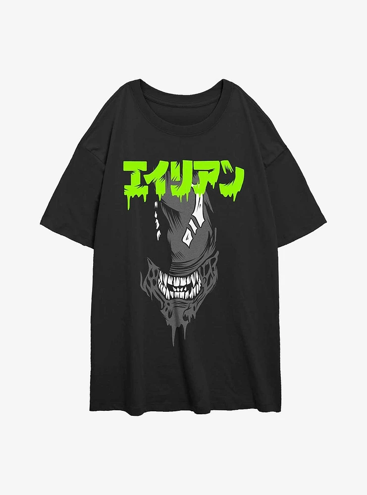 Alien Big Face Kanji Girls Oversized T-Shirt