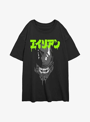 Alien Big Face Kanji Girls Oversized T-Shirt