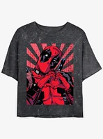 Marvel Deadpool Hand Heart Mineral Wash Girls Crop T-Shirt