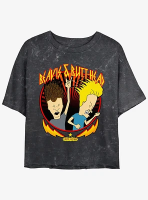 Beavis And Butthead Rock Heads Mineral Wash Girls Crop T-Shirt