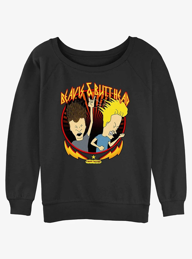 Beavis And Butthead Rock Heads Girls Slouchy Sweatshirt