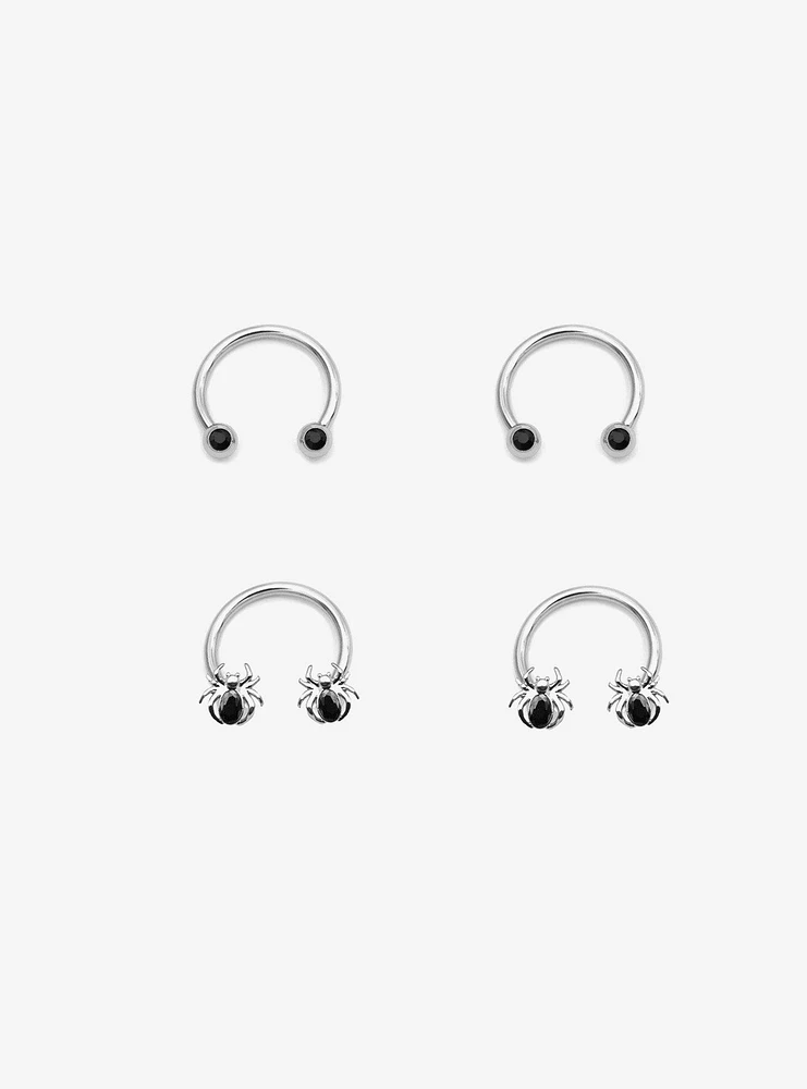 Steel Silver Spider & Black Gem Curved Barbell 4 Pack