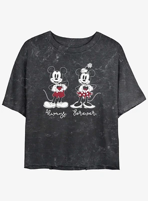 Disney Mickey Mouse Always Forever Womens Mineral Wash Crop T-Shirt