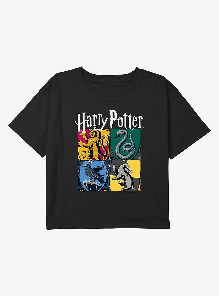 Harry Potter All Hogwarts Houses Youth Girls Boxy Crop T-Shirt