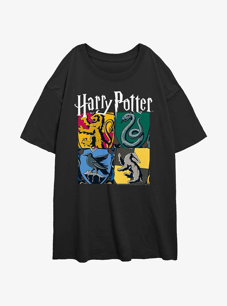 Harry Potter All Hogwarts Houses Womens Oversized T-Shirt