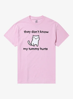 My Tummy Hurts Cat T-Shirt By Heloisa