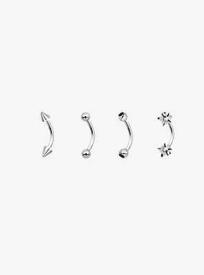 16G Steel Silver Star Spike Eyebrow Barbell 4 Pack