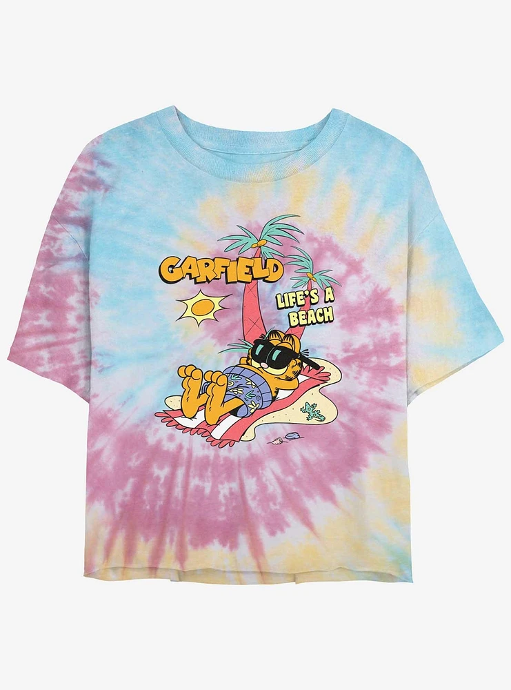 Garfield Life's A Beach Girls Tye-Dye Crop T-Shirt