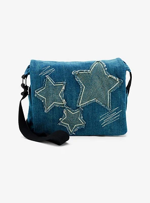 Blue Denim Star Patch Messenger Bag Hot Topic Exclusive