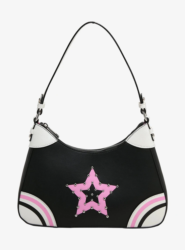 Black Pink Studded Star Baguette Bag