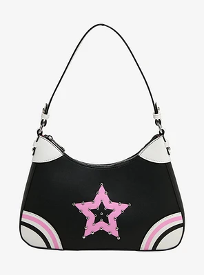 Black Pink Studded Star Baguette Bag