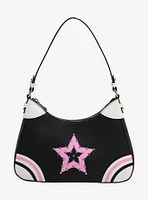 Black Pink Studded Star Baguette Bag