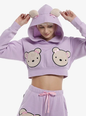 Lavender Teddy Bear Girls Crop Hoodie