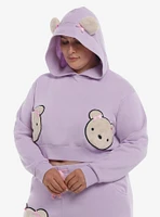 Lavender Teddy Bear Girls Crop Hoodie Plus