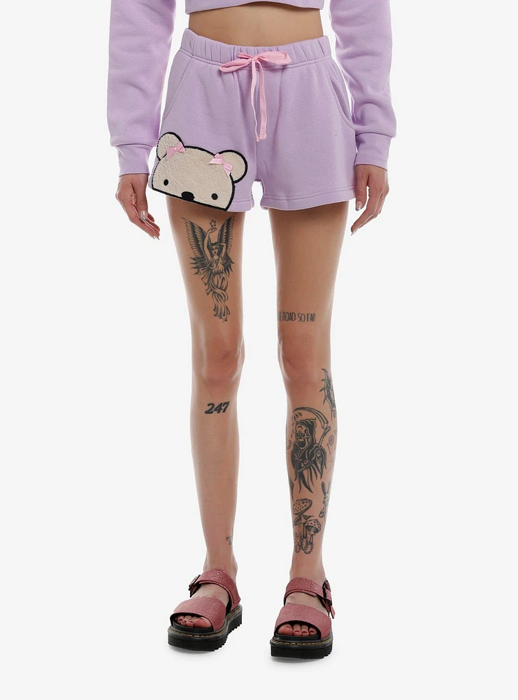 Lavender Teddy Bear Girls Lounge Shorts