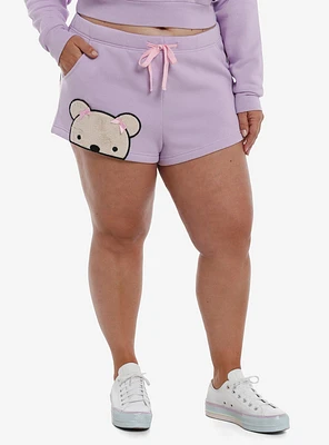 Lavender Teddy Bear Girls Lounge Shorts Plus