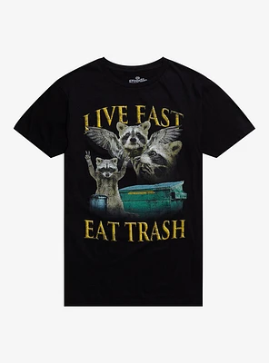 Live Fast Eat Trash Raccoon T-Shirt By Goodie Two Sleeves