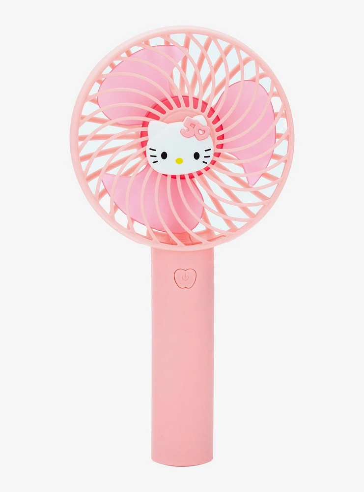 Sanrio Hello Kitty 50th Anniversary Pink Portable Fan with Tabletop Stand