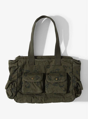 Olive Butterfly Cargo Canvas Shoulder Bag