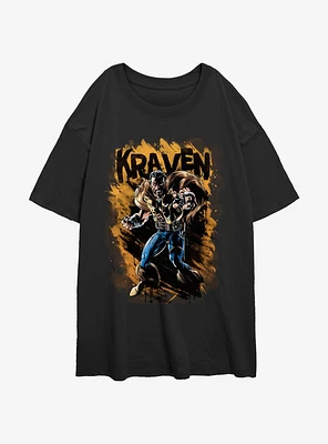 Marvel Kraven The Hunter Splatter Wall Girls Oversized T-Shirt