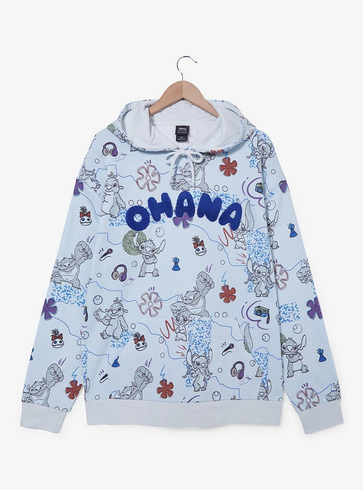 Disney Lilo & Stitch Ohana Sketch Allover Print Hoodie