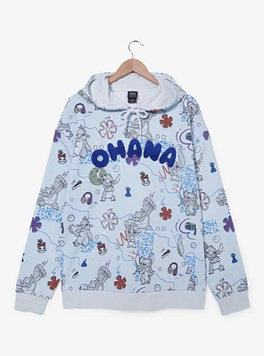 Disney Lilo & Stitch Ohana Sketch Allover Print Hoodie