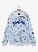 Disney Lilo & Stitch Ohana Sketch Allover Print Hoodie