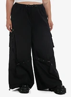 Social Collision Black Grommet Strap Zipper Cargo Wide Leg Pants Plus