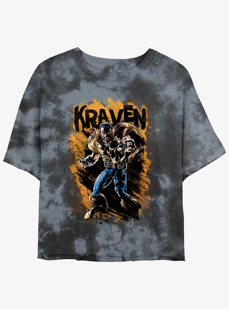 Marvel Kraven The Hunter Splatter Wall Girls Tie-Dye Crop T-Shirt