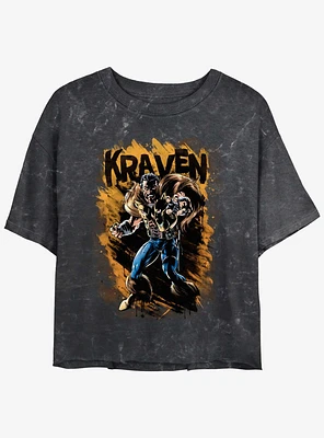 Marvel Kraven The Hunter Splatter Wall Girls Mineral Wash Crop T-Shirt