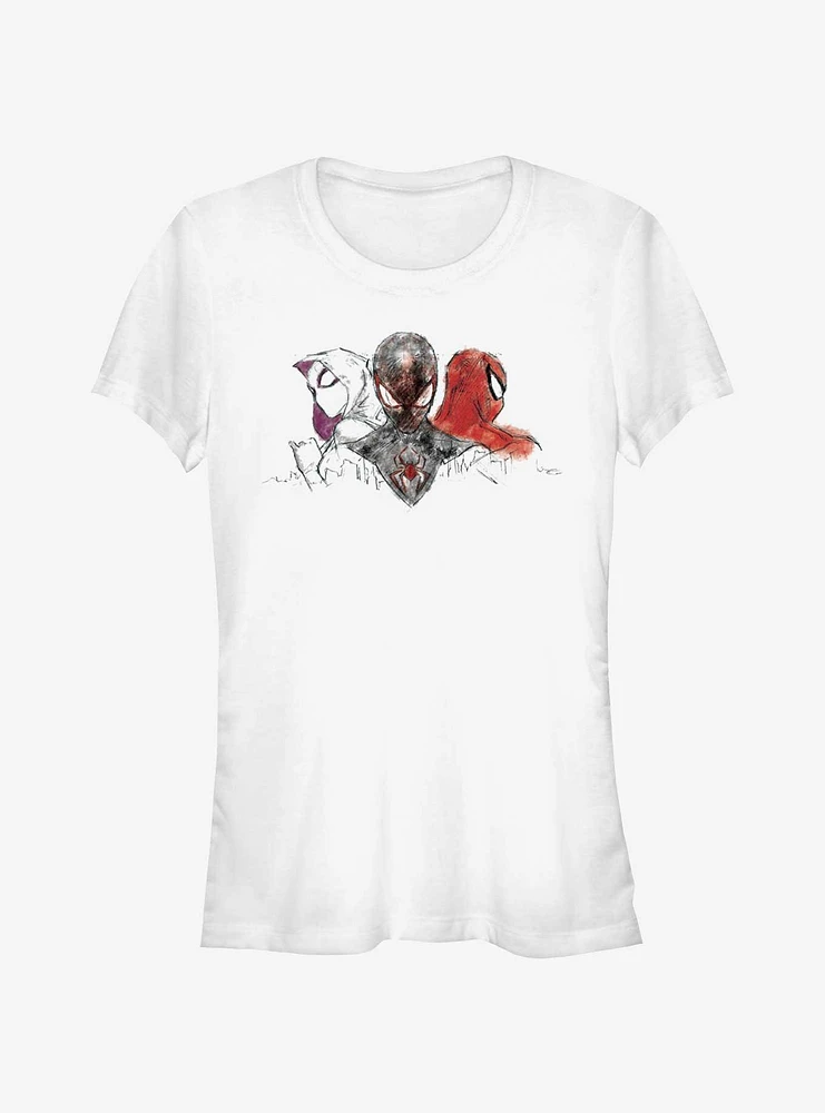 Marvel Spider-Man Group Drawing Art Girls T-Shirt