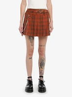 Thorn & Fable Orange Plaid Side Chain Belted Skirt