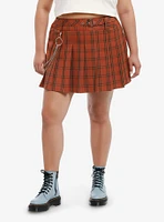 Thorn & Fable Orange Plaid Side Chain Belted Skirt Plus