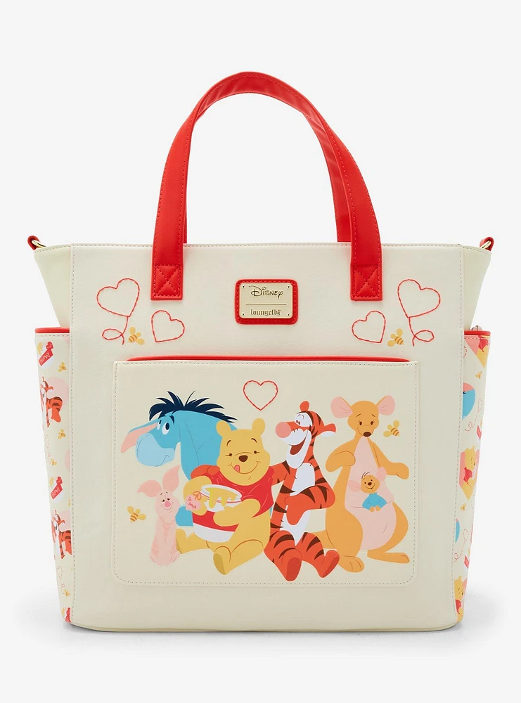 Loungefly Disney Winnie the Pooh Characters Hearts Convertible Tote Bag