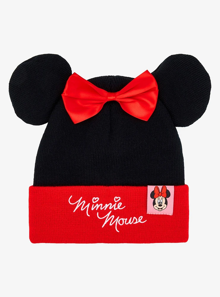 Disney Minnie Mouse Red Bow Pom Pom Ears Youth Beanie — BoxLunch Exclusive