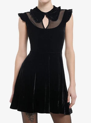 Black Velvet Mesh Neckline Collar Dress