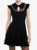 Black Velvet Mesh Neckline Collar Dress