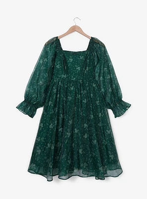 Disney Mickey Mouse Holiday Greenery Allover Print Long Sleeve Plus Smock Dress - BoxLunch Exclusive