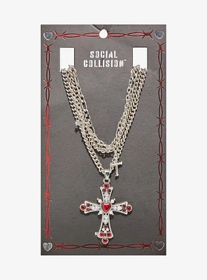 Social Collision Cross Chain Necklace Set