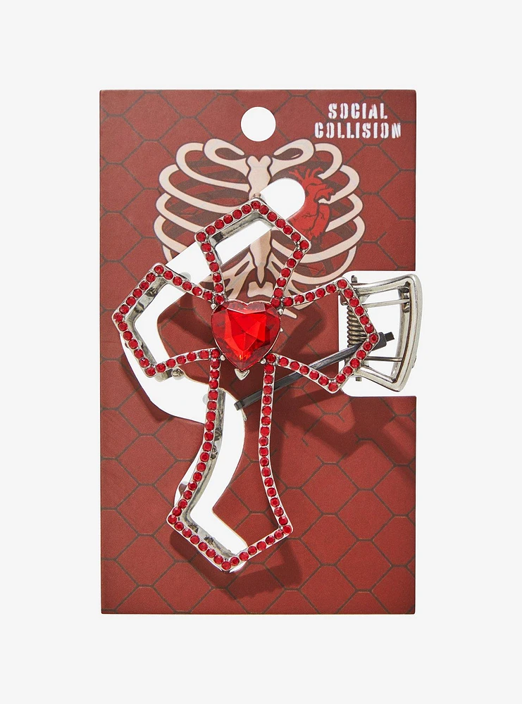 Social Collision Cross Red Heart Claw Hair Clip