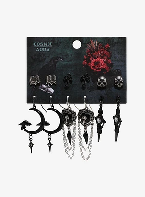 Cosmic Aura Gothic Cross Raven Earring Set