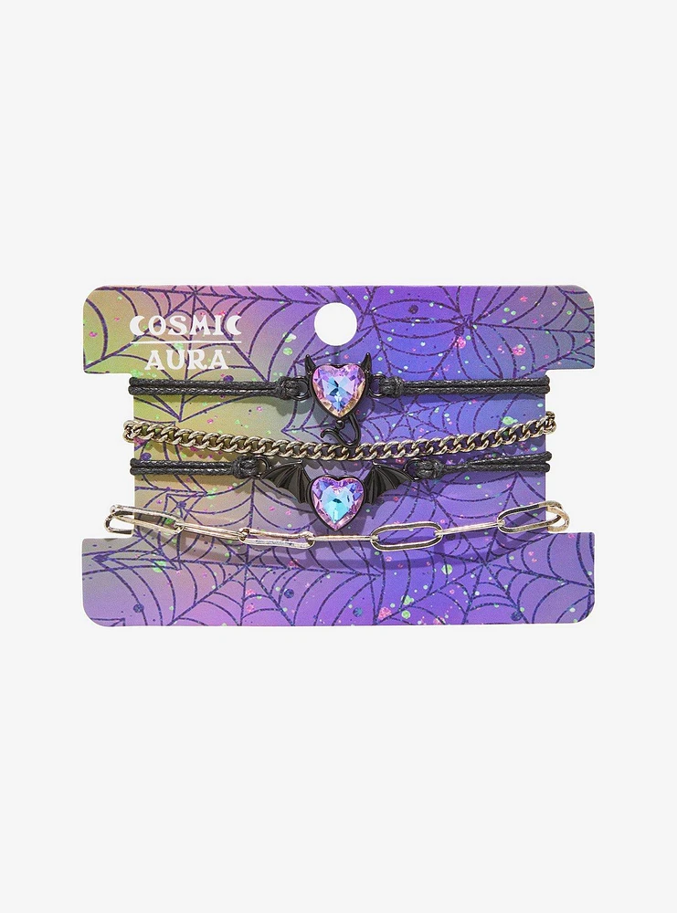 Cosmic Aura Wing & Horn Heart Chain & Cord Bracelet Set