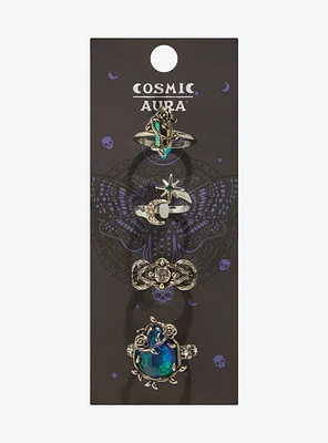 Cosmic Aura Crystal Star Rose Ring Set