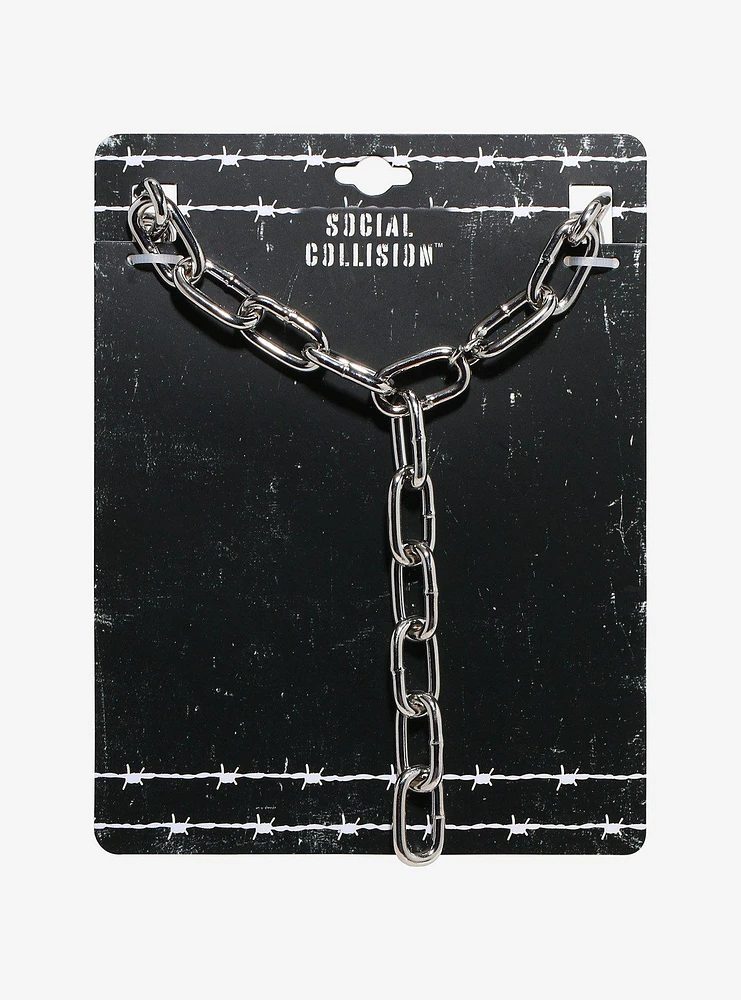 Social Collision Metal Chain Lariat Necklace