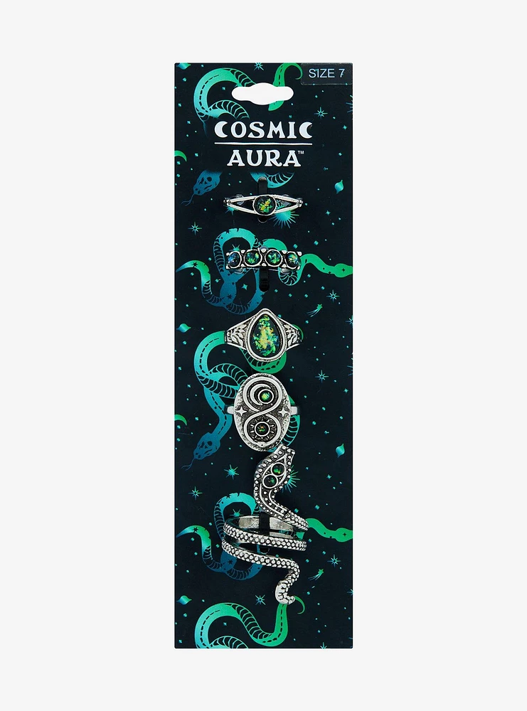 Cosmic Aura Snake Moon Ring Set