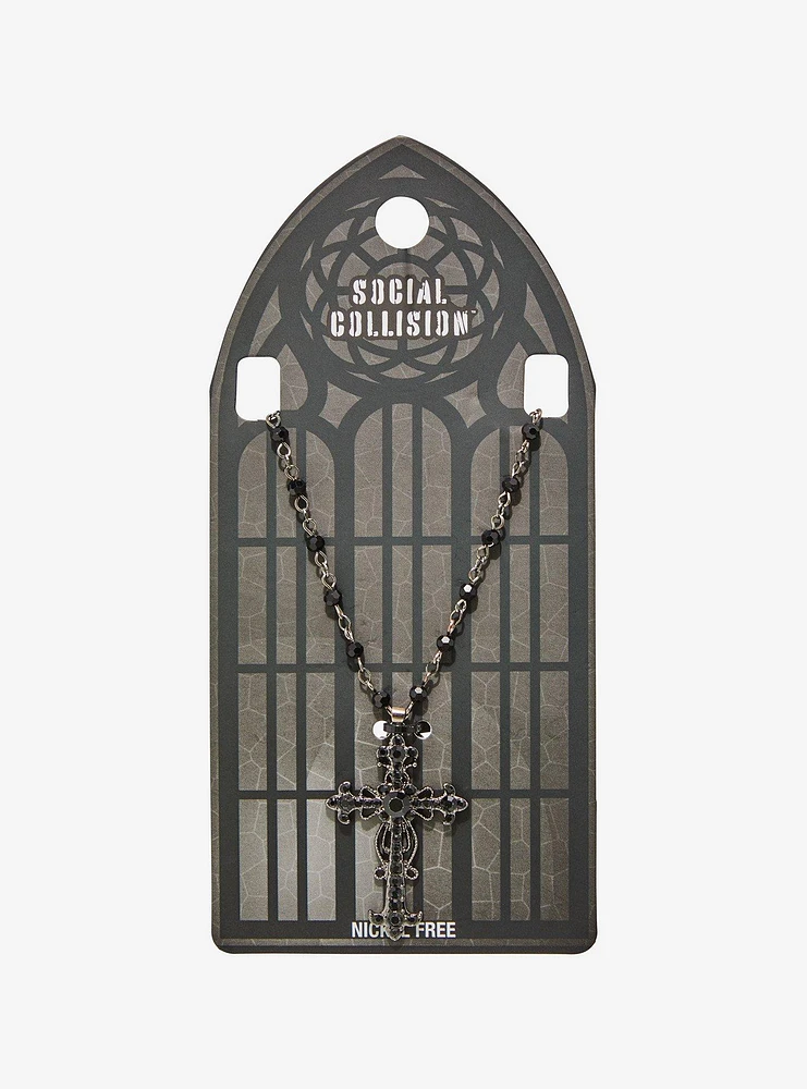 Social Collision Black Gothic Cross Rosary Necklace