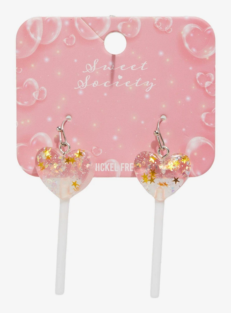 Sweet Society Glitter Heart Lollipop Earrings