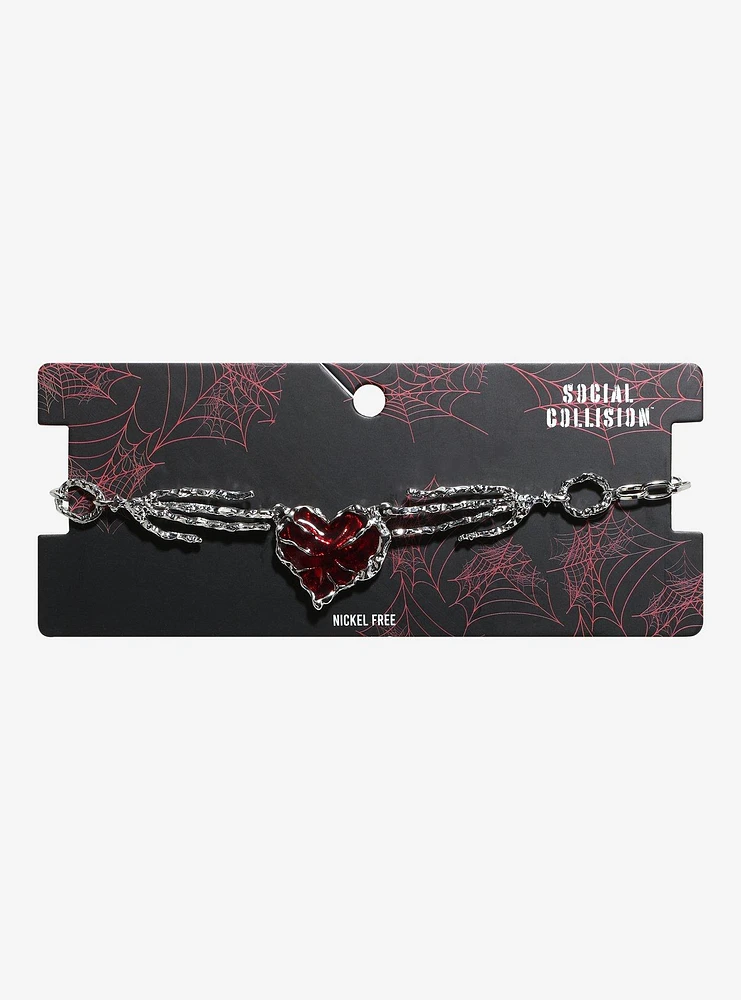 Social Collision Skeleton Hand Heart Chain Choker