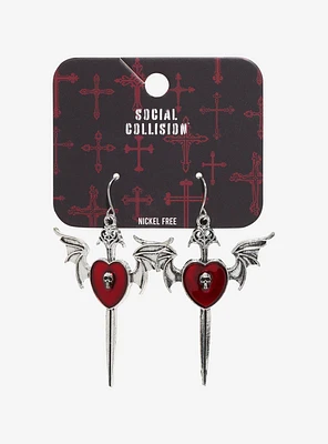 Social Collision Winged Heart Dagger Earrings